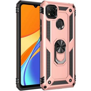 For Xiaomi Redmi 9C Shockproof TPU + PC Protective Case with 360 Degree Rotating Holder(Rose Gold)