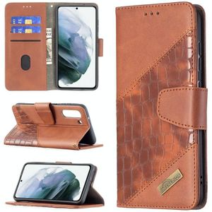 For Samsung Galaxy S21 FE / S21 Lite Matching Color Crocodile Texture Horizontal Flip PU Leather Case with Wallet & Holder & Card Slots(Brown)