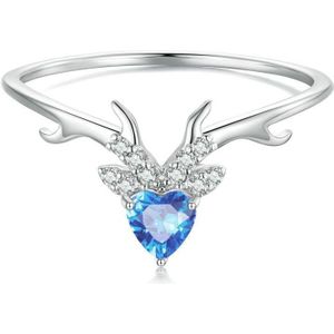 BSR338 sterling zilver S925 witgoud vergulde blauw hart herten zirconia ring (nr. 8)