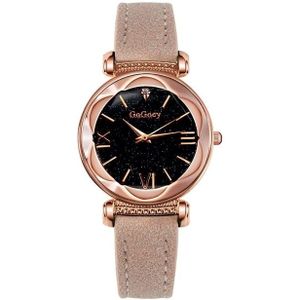 Gogoey Ladies Starry Sky Leather Belt Watch(Apricot)