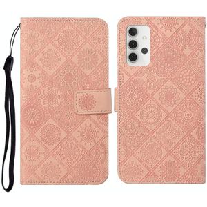 For Samsung Galaxy A32 5G Ethnic Style Embossed Pattern Horizontal Flip Leather Case with Holder & Card Slots & Wallet & Lanyard(Pink)