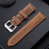 Crazy Horse Layer Frosted Silver Buckle Watch Leather Wrist Strap  Size: 24mm (Light Brown)