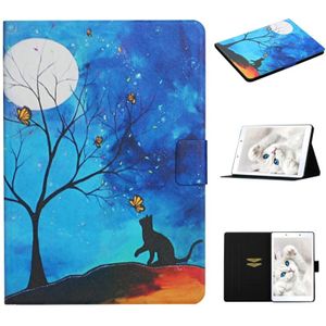 For Samsung Galaxy Tab A 8.0 (2019) T290 Colored Drawing Pattern Horizontal Flip Leather Case with Holder & Card Slots(Moonlight Cat)