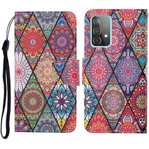 For Samsung Galaxy A52 5G / 4G Colored Drawing Pattern Horizontal Flip Leather Case with Holder & Card Slots & Wallet & Lanyard(Rhombus Totem)