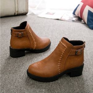 Ronde teen ritsen Chunky Boots korte pluche vierkante hakken enkellaars voor vrouwen  grootte: 36 (bruin)