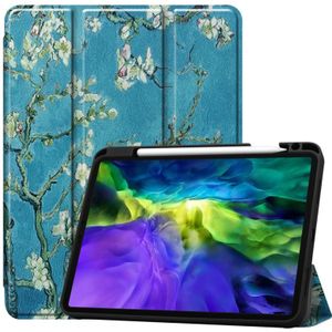 Painted TPU Smart Tablet Holster With Sleep Function & Tri-Fold Bracket & Pen Slot(Apricot Blossom)