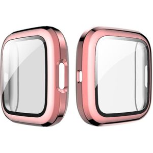 For Fitbit Versa 2 Plating PC Shell + Tempered Glass Film(Pink)