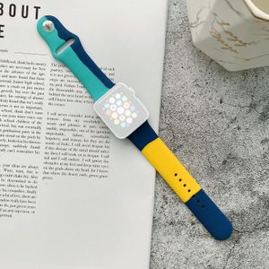 Silicone Color Matching Replacement Watchbands For Apple Watch Series 6 & SE & 5 & 4 40mm / 3 & 2 & 1 38mm(Light Blue+Dark Blue+Yellow)