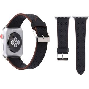 For Apple Watch Series 3 & 2 & 1 42mm Simple Fashion Genuine Leather Hole Pattern Watch Strap(Black)