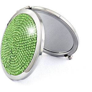 Diamond-encrusted Metal Double Side Folding Mini Portable Round Small Makeup Mirror(Green)