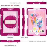 360 Degree Rotation Contrast Color Shockproof Silicone + PC Case with Holder & Hand Grip Strap & Shoulder Strap For iPad 10.2 2021 / 2020 / 2019 (Rose Red+Pink)