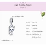 S925 Sterling Silver Cute Cat Pendant DIY Bracelet Necklace Accessories