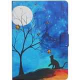 For Amazon Kindle Fire HD7 (2019) Colored Drawing Pattern Horizontal Flip Leather Case with Holder & Card Slots(Moonlight Cat)