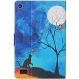 For Amazon Kindle Fire HD7 (2019) Colored Drawing Pattern Horizontal Flip Leather Case with Holder & Card Slots(Moonlight Cat)
