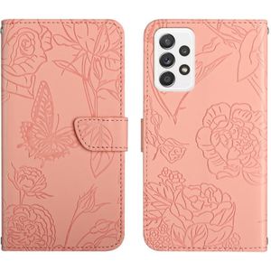 Voor Samsung Galaxy A32 4G Skin Feel Butterfly Peony relif lederen telefooncase