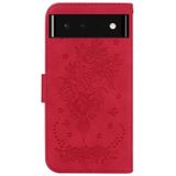 Voor Google Pixel 6 Butterfly Rose Embossed Leather Case