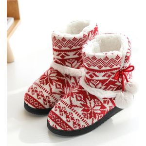 Winter high-top katoenen slippers katoenen slippers met hiel fluweel dikke soled indoor warme schoenen  maat: 37-38 (Kerst rood)