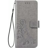 For Samsung Galaxy Z Fold2 Four-leaf Clasp Embossed Buckle Mobile Phone Protection Leather Case with Lanyard & Card Slot & Wallet & Bracket Function(Gray)