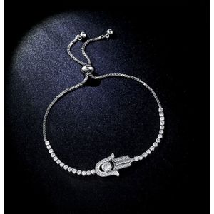 Valentines Day Gift Hamsa Hand Crystal Inlaid Hand Chain Bracelet  Chain Length: 25cm(Silver)