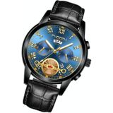 FNGEEN 4001 Men Non-Mechanical Watch Multi-Function Quartz Watch  Colour: Black Leather Black Steel Blue Surface