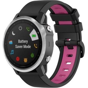 For Garmin Fenix 7s 22mm Silicone Sports Two-Color Watch Band(Black+Pink)