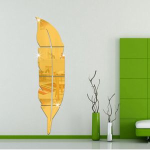 DIY Feather Style Acrylic Mirror Wall Stickers Home Room Mural Decoration Art Wall Sticker  Size: 30*120cm(Gold)