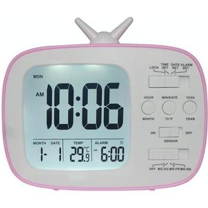 G179 Retro TV Alarm Clock Student Dormitory Bed Electronic Clock(Pink English Version)
