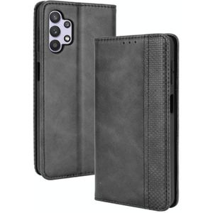 For Samsung Galaxy A32 5G Magnetic Buckle Retro Crazy Horse Texture Horizontal Flip Leather Case with Holder & Card Slots & Photo Frame(Black)