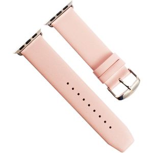 Kakapi for Apple Watch 42mm Subtle Texture Classic Buckle Genuine Leather Watchband with Connector(Pink)
