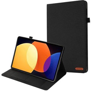 Voor Xiaomi Pad 5 Pro 12.4 Stof Textuur Horizontale Flip Lederen Tablet Case (Zwart)