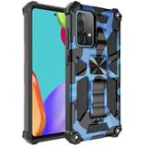 For Samsung Galaxy A32 4G Camouflage Armor Shockproof TPU + PC Magnetic Protective Case with Holder(Dark Blue)
