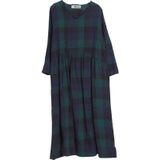 Zomer V-hals Katoen Plaid Textuur Loose Dress voor dames (Kleur: Green Grid Size:XL)