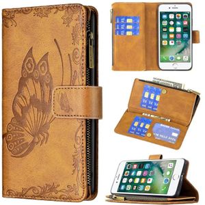 For iPhone 8 Plus / 7 Plus Flying Butterfly Embossing Pattern Zipper Horizontal Flip Leather Case with Holder & Card Slots & Wallet(Brown)