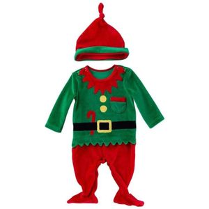 Christmas Baby Long-sleeved Cartoon Santa Claus Jumpsuit Hat Tweedelige (Kleur: Groene maat:59)