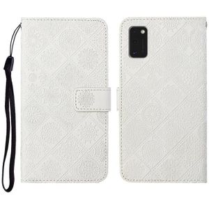 For Samsung Galaxy A41 Ethnic Style Embossed Pattern Horizontal Flip Leather Case with Holder & Card Slots & Wallet & Lanyard(White)