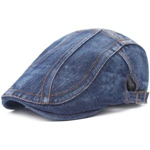 Men / Women Stitching Washed Denim Beret  Size:Adjustable(Dark Blue)