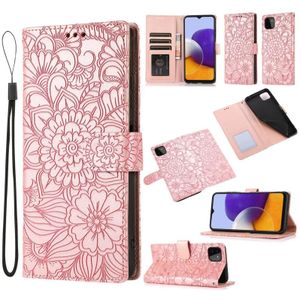 For Samsung Galaxy A22 5G Skin Feel Embossed Sunflower Horizontal Flip Leather Case with Holder & Card Slots & Wallet & Lanyard(Rose Gold)