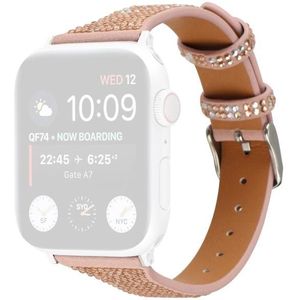 T-shaped Small Waist Flashing Diamond Genuine Leather Strap Watchband For Apple Watch Series 6 & SE & 5 & 4 44mm / 3 & 2 & 1 42mm(Rose Gold)