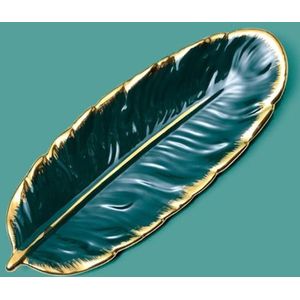 Phnom Penh Ceramic Dessert Plate Feather Plate Banana Leaf Fruit Dried Fruit Storage Tray  Size: Small (Bright Emerald)