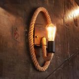 Vintage Hemp Rope Edison Light Bulb Wrought Iron Wall Lamp without Bulb(Oval)