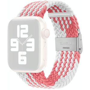 Gevlochten + roestvrijstalen vervanging horlogebanden voor Apple Watch Series 7 41mm / 6 & SE & 5 & 4 40mm / 3 & 2 & 1 38mm (Z Pattern Pink White)