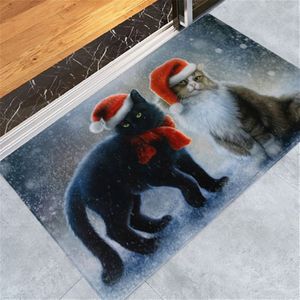 Christmas Pattern Household Non-slip Floor Mats for Home Decoration  Size:60x90cm(Christmas Cat)