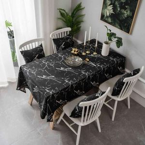 Marble Pattern Minimalist Tablecloth Cover Table Cloth Cotton Linen Dust-proof Cabinet Cloth  Size:140x220cm(Black)