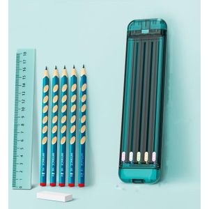 4 in 1 potlood gum ruler briefpapier doos (transparant blauw groen)