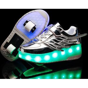 CD03 LED oplaadbare dubbele wiel Wing roller skating schoenen  maat: 39 (zilver)