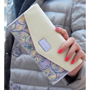 Long Leather Floral Pattern Wallets Coin Purses Money Bag for Women(Purple)