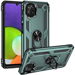 For Samsung Galaxy A22 4G Shockproof TPU + PC Protective Case with 360 Degree Rotating Holder(Dark Green)