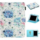 For 10 inch Universal Tablet PC Flower Pattern Horizontal Flip Leather Case with Card Slots & Holder(Blue Flower On White)