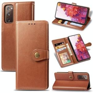 For Galaxy S20 FE(4G/5G) / S20 Lite Retro Solid Color Leather Buckle Phone Case with Lanyard & Photo Frame & Card Slot & Wallet & Stand Function(Brown)
