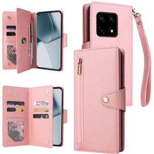 Voor OnePlus 10 Pro 5G Rivet Buckle 9 Cards Three Lederen Phone Case (Rose Gold)